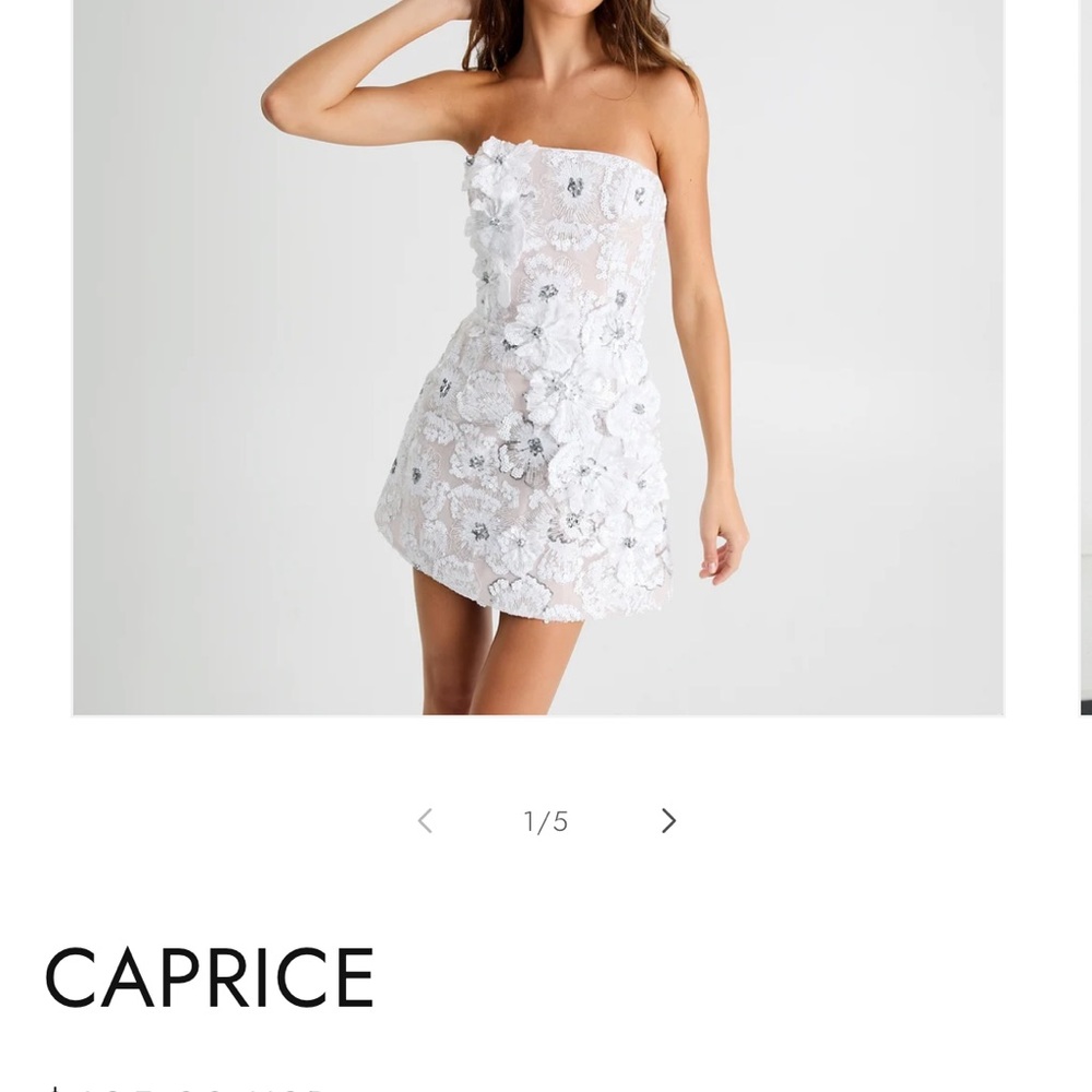 Caprice White Strapless 3D Floral Appliqué Mini Dress